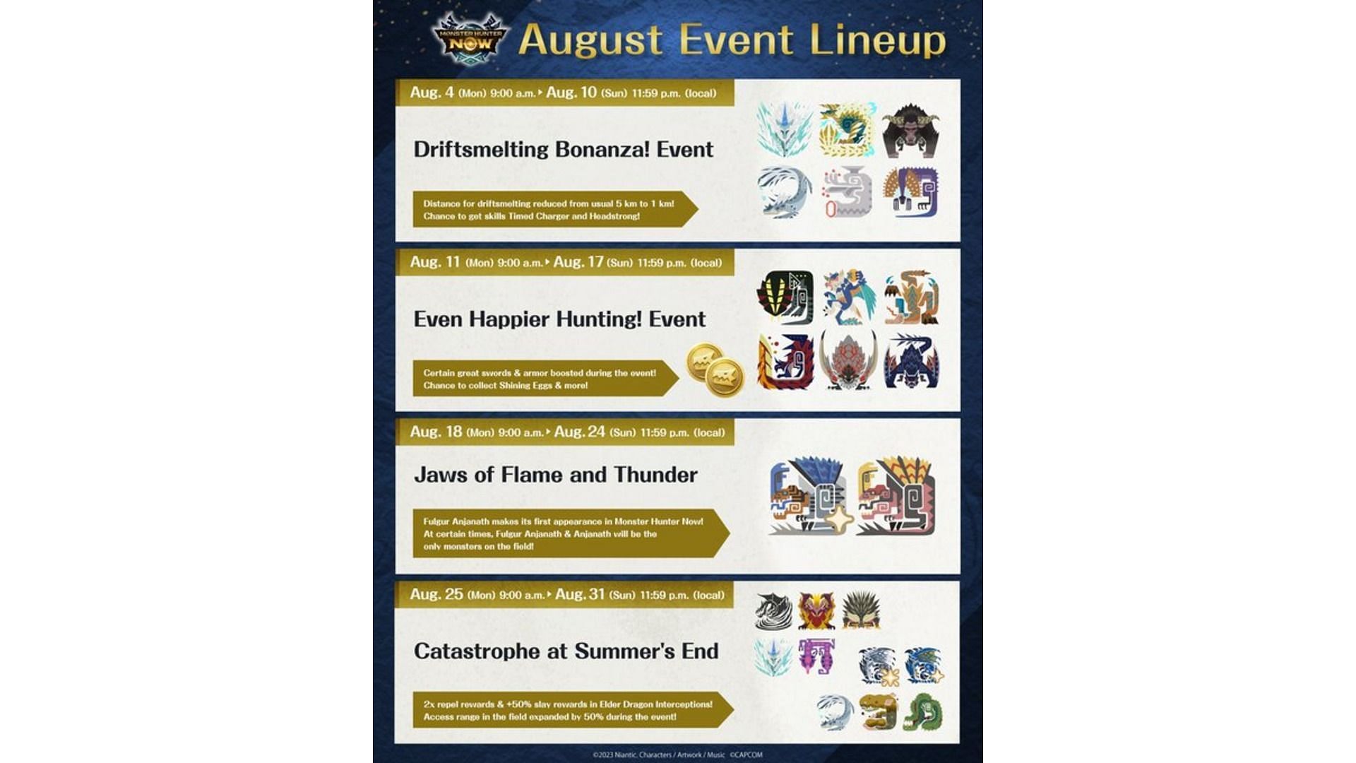Check out the Monster Hunter Now August 2025 event lineup (Image via Niantic)